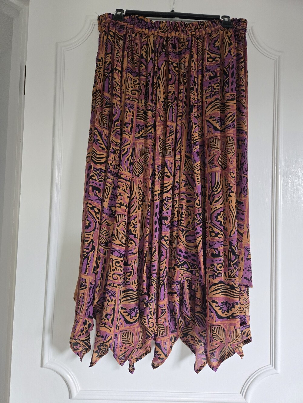 Ganni Asymmetrical Handkerchief Hem Silk Skirt in Purple and Orange XL
